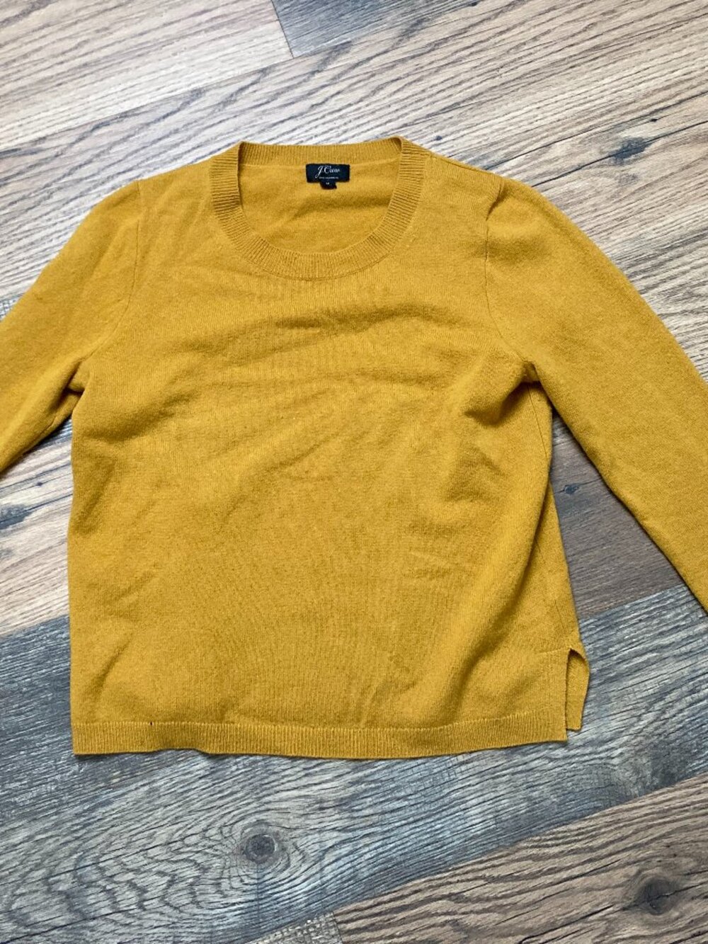 J.Crew 100% Cashmere Sweater Women's M Mustard Yellow Crew Neck Long Sleeve